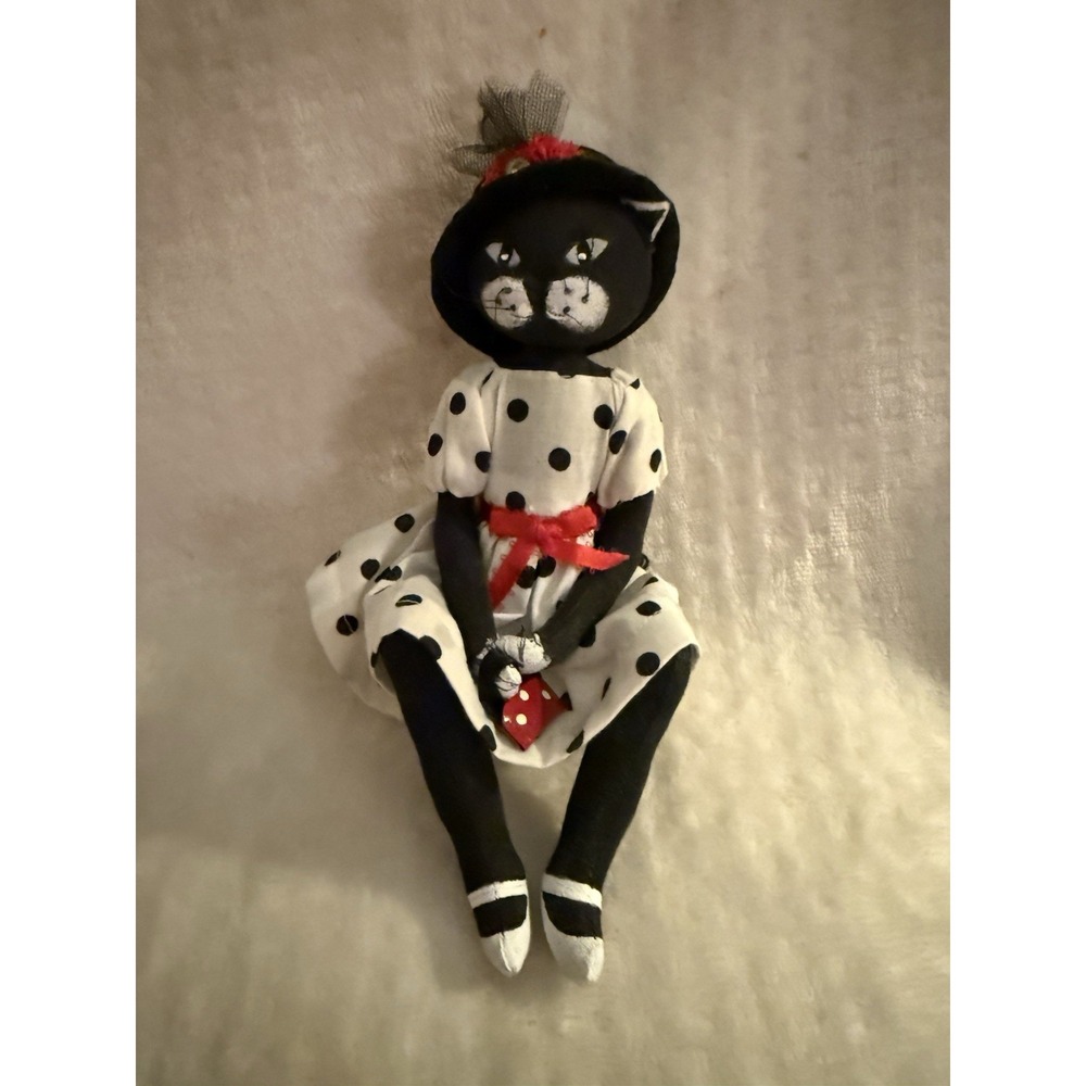 Black Cat Handmade  Whimsical Dolls/ Tag  Named Catty Mae.